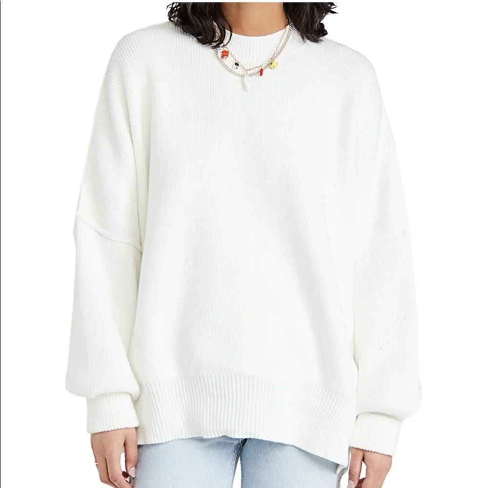 Free People Cozy Oversized Crewneck Sweater in White